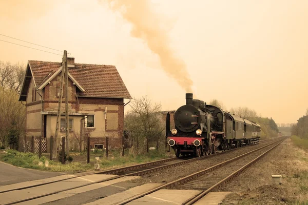 田園地帯を通過する蒸気列車 — ストック写真
