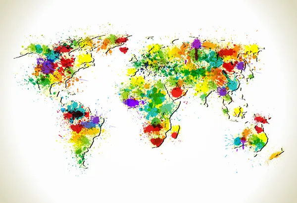 Paint splashes mundo mapa vetor fundo — Vetor de Stock