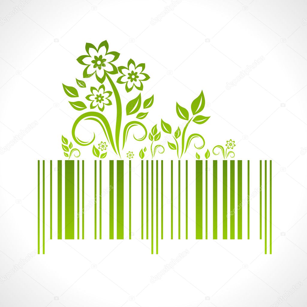 Eco concept. Vector illustration of barcode with decoration.