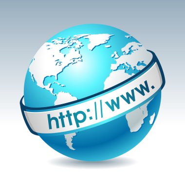 Globe with internet adress. Clean vector illustration on gradient background. Web design element.
