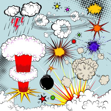 Vector comic book explosion elements for your design. Cartoon symbols. clipart