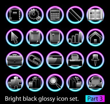 Black glossy icon set 3 clipart