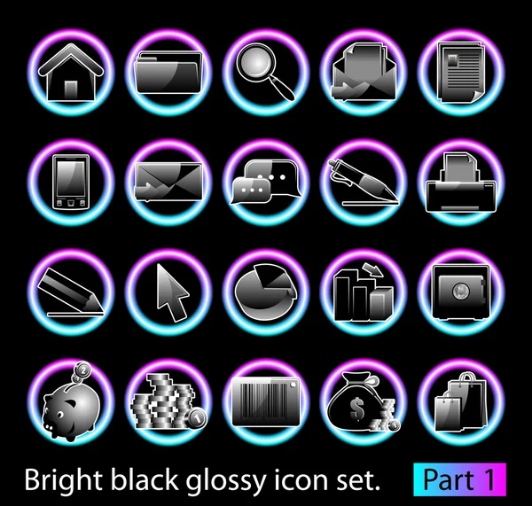 Schwarze Hochglanz Icon Set Standart Sammlung Von Design Elementen Für — Stockvektor