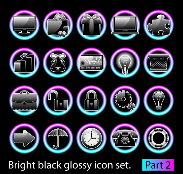 Conjunto de ícones preto brilhante 2 — Vetor de Stock