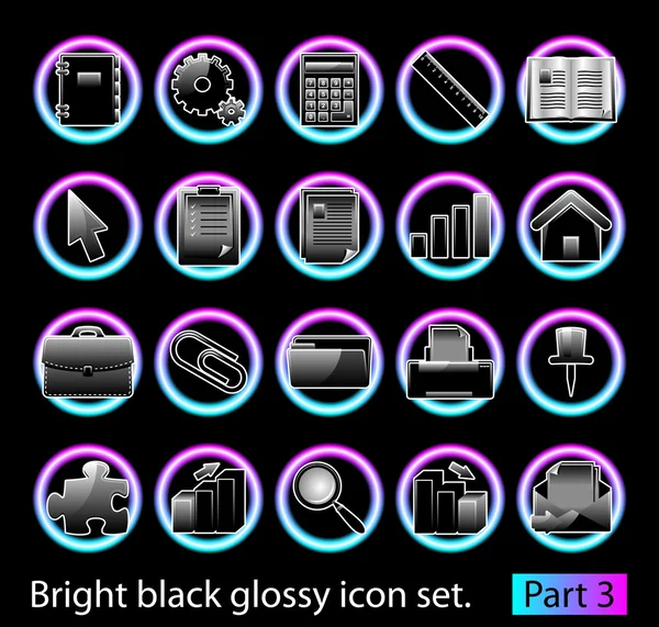 Ensemble d'icônes noir brillant 3 — Image vectorielle