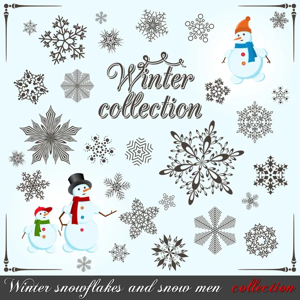 stock vector Winter collection. Set of snowflakes and snow men for your design.