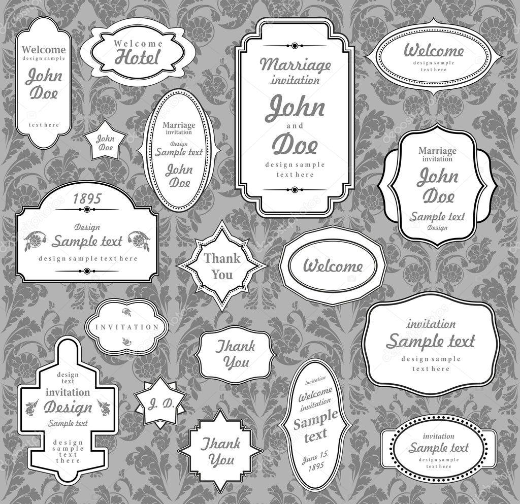 Set of ornate vector frames and ornaments with sample text. Perfect collection for invitation.