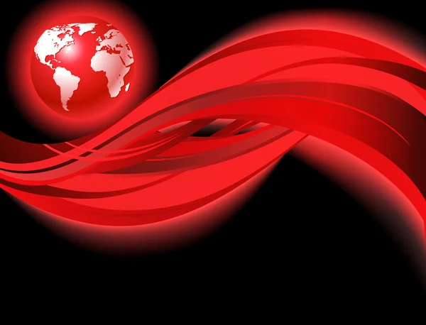 Eps10 Etkileri Ile Kırmızı Dünya Harita Dalga Geçmiş Vektör Tasarım — Stok Vektör