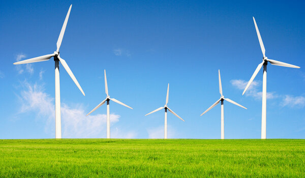 Wind turbines farm. Alternative energy source.