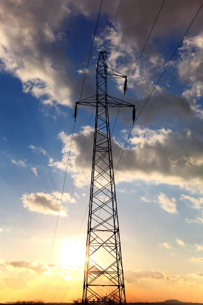 Electricity Pylon Sunset Sky — Stock Photo, Image