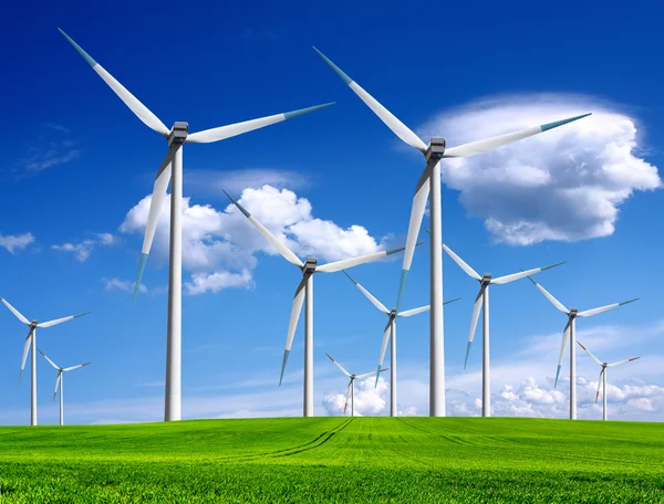 Windmills in summer landscape — Stock Photo, Image