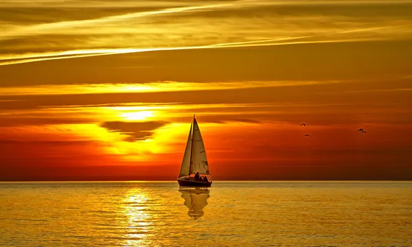 Segelbåt Vid Solnedgången — Stockfoto
