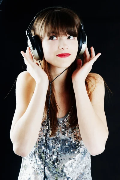 Cheerful woman with headphones — Stock Photo, Image