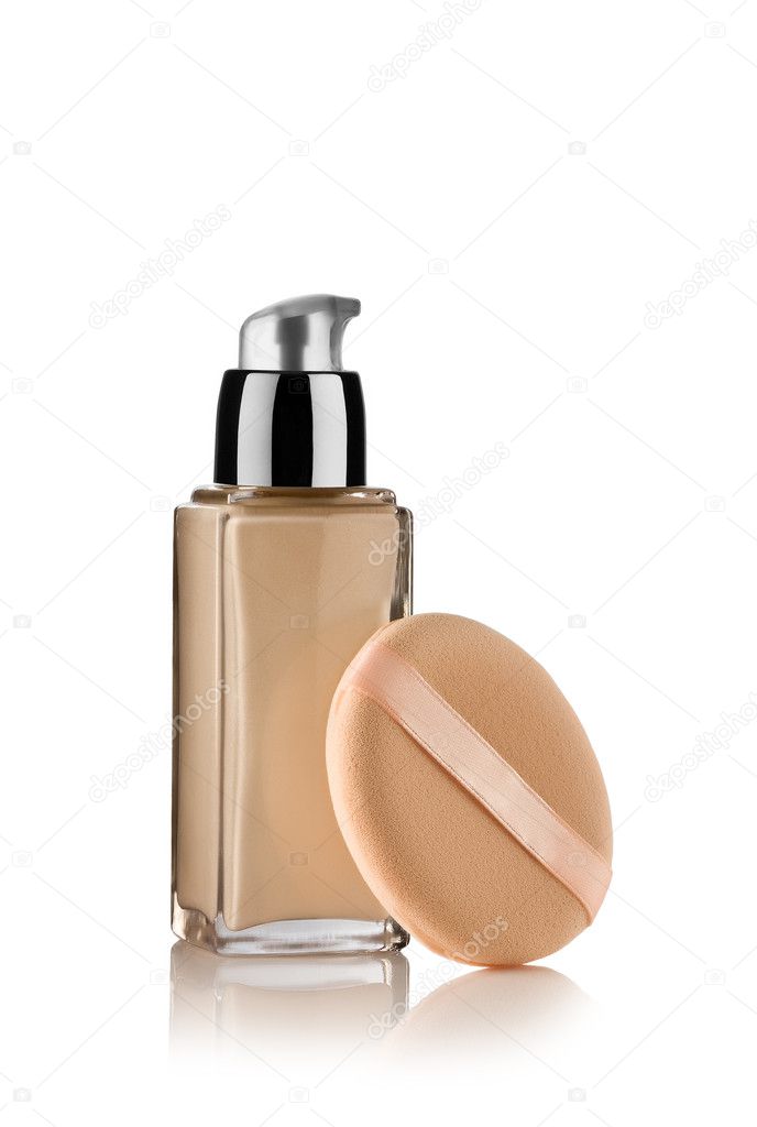 Close up view of Cosmetic liquid foundation on white back
