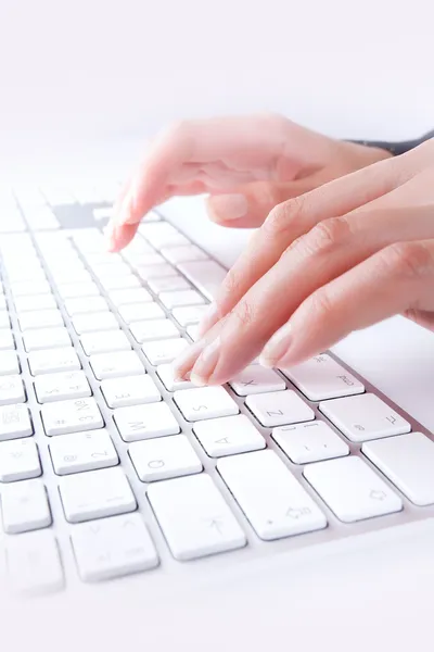 Close View Female Hands Touching Computer Keyboard — Stock Photo, Image