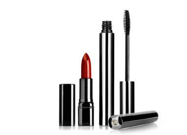 Close up view of make up objects on white back clipart