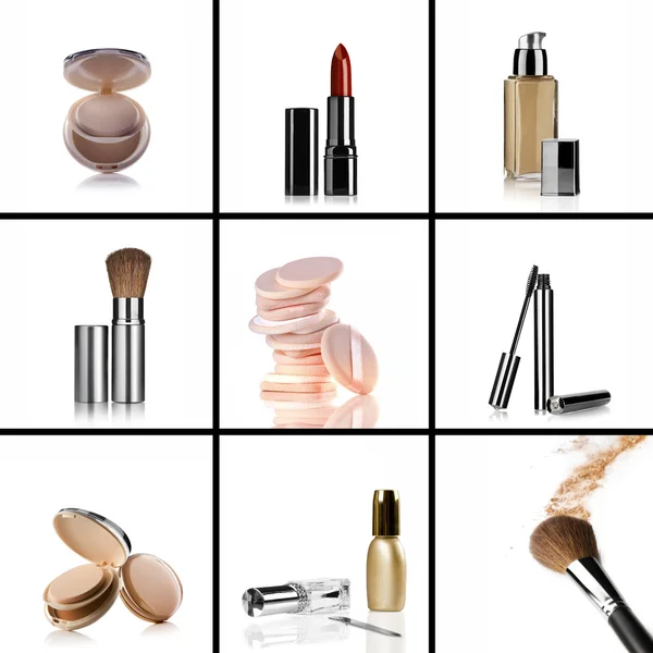 Close up view of cosmetic theme objects on white back — Stock Photo, Image