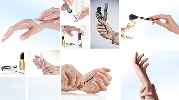 Cosmetische thema collage samengesteld uit verschillende afbeeldingen — Stockfoto