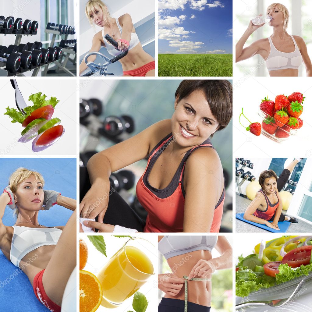 Healthy lifestyle theme collage composed of different images