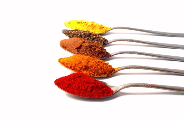 Spices Spoons White Background — Stock Photo, Image