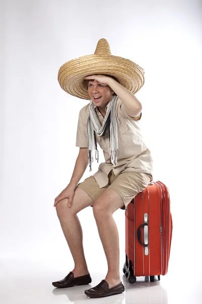 Happy young tourist looking away — Stock Photo, Image