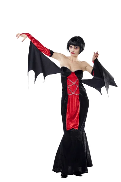 Schöne Mode Modell Als Vampir Gekleidet Isoliert Auf Reinweißem Hintergrund — Stockfoto