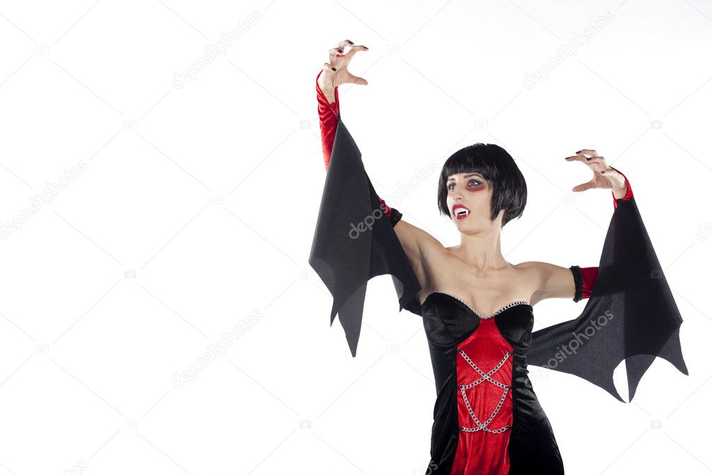 Vampire woman looking sideways. Isolated on pure white background. See more of my high resolution Halloween theme images.