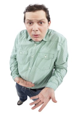 Displeased young man asking for food clipart