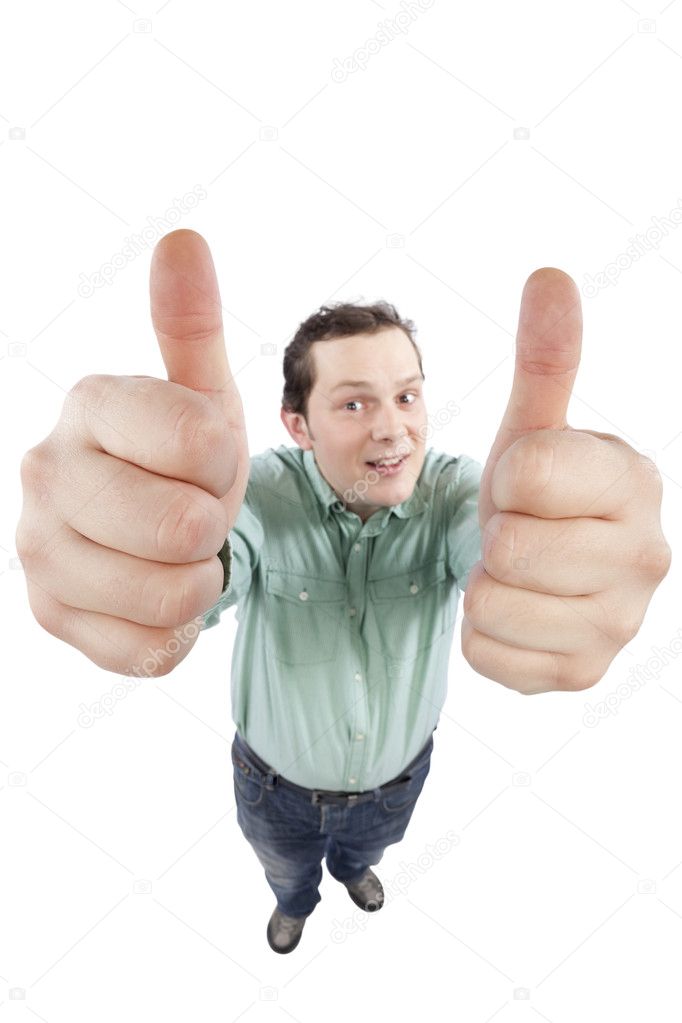 Young man gesturing OK sign with both hands
