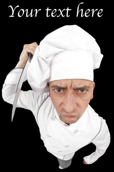Kızgın chef mutfak bıçağı tutan — Stok fotoğraf