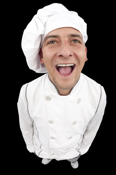 Смешной молодой шеф-повар смеется — стоковое фото