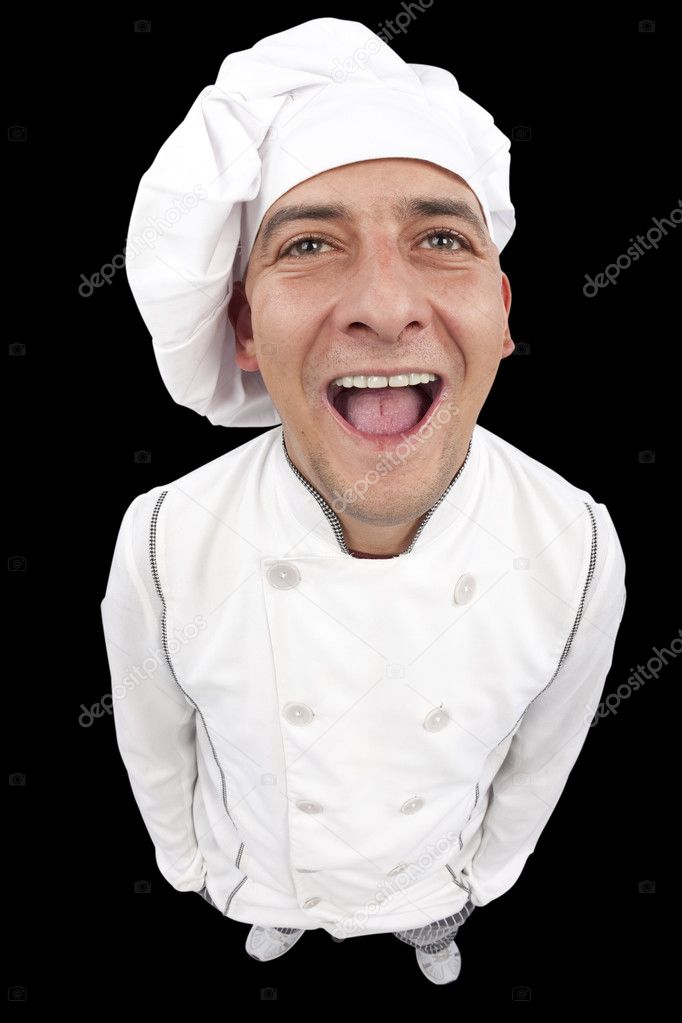 Funny young chef laughing