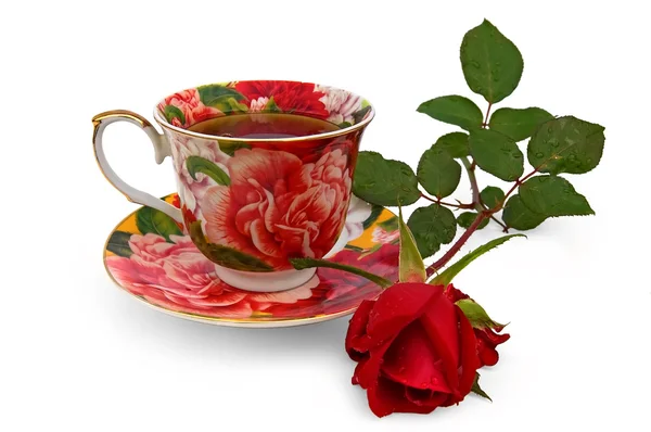 一朵玫瑰一杯茶 — 图库照片
