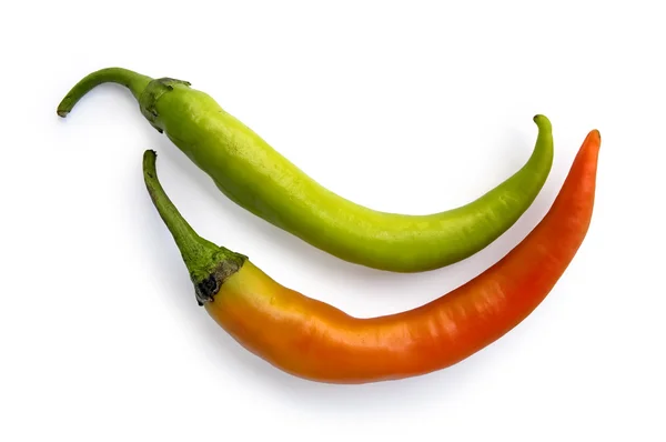 Duas vagens de pimenta quente — Fotografia de Stock