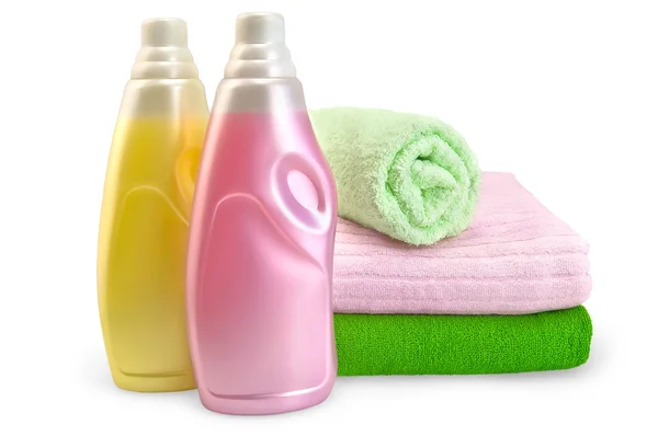 Fabric softener with towels — Stock Photo, Image