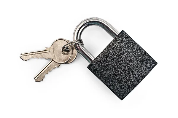 Black Padlock Keys Isolated White Background — 스톡 사진