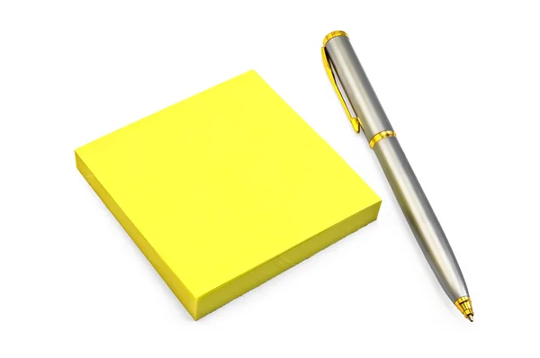 Κίτρινο χαρτί με ένα ασημένιο στυλό — Φωτογραφία Αρχείου
