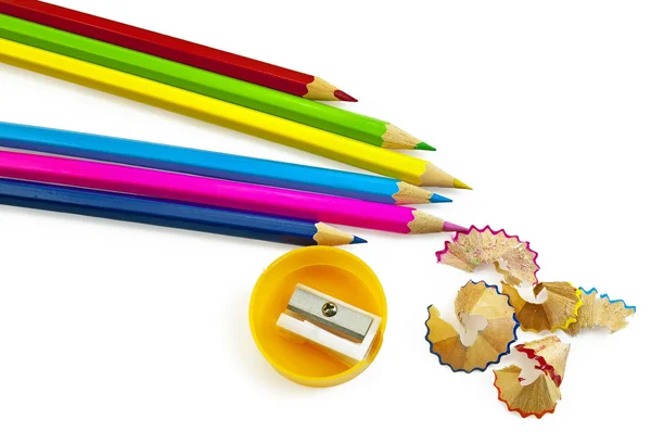 Lápis coloridos com apontador — Fotografia de Stock