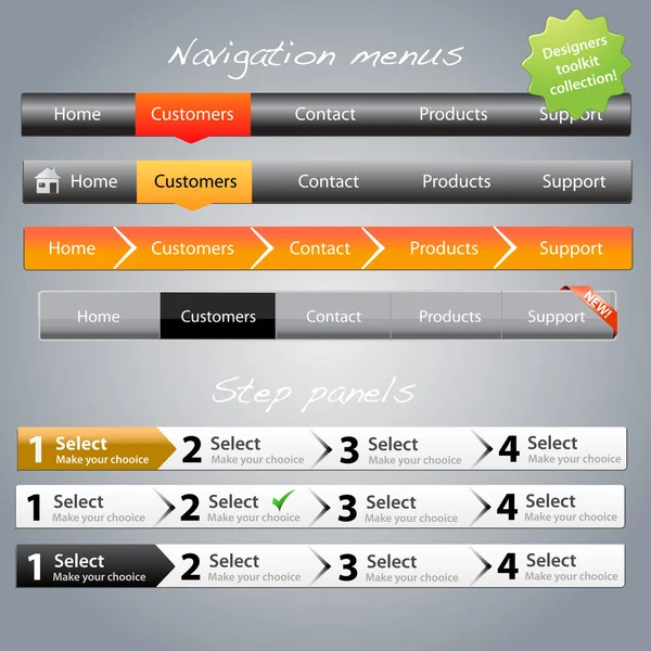 Pannelli passo & menu di navigazione — Vettoriale Stock