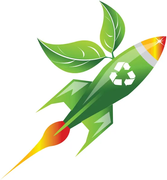 Raket met recycling symbool — Stockvector