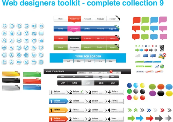 Web designers kit de ferramentas - coleção completa 9 — Vetor de Stock