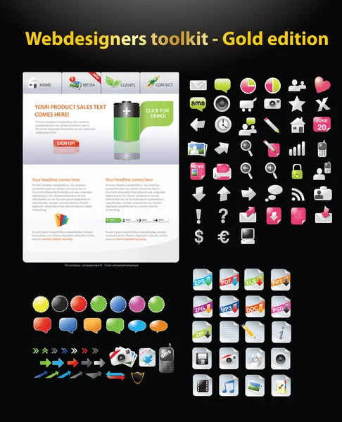 Web designers toolkit - Gold edition — Stock Vector
