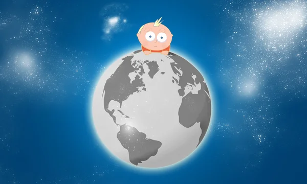 Globus z małego chłopca na górze — Zdjęcie stockowe
