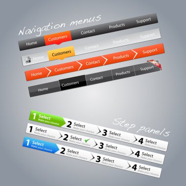 Navigation menus and step panels clipart