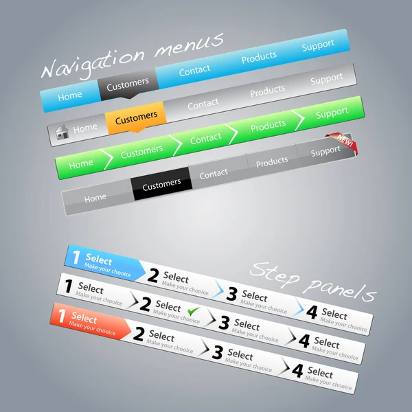 Menus de navigation et panneaux de marche — Image vectorielle