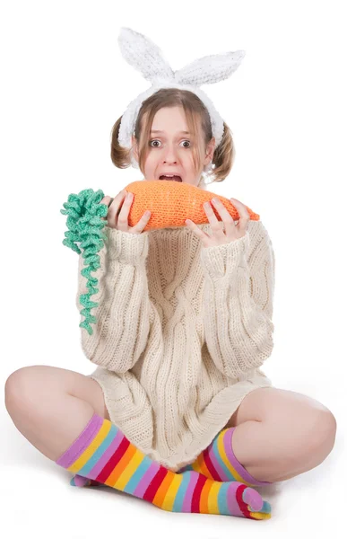 The girl with carrot — Stock Photo, Image