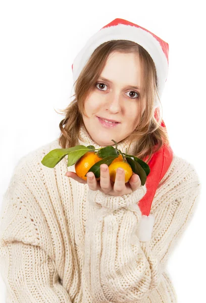 La ragazza con i mandarini — Foto Stock