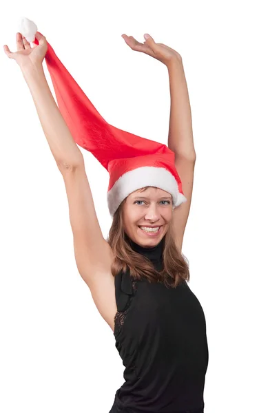 La ragazza con il berretto rosso di Babbo Natale — Foto Stock