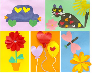 Ideas of creation of children's cards by the Valentine's day clipart