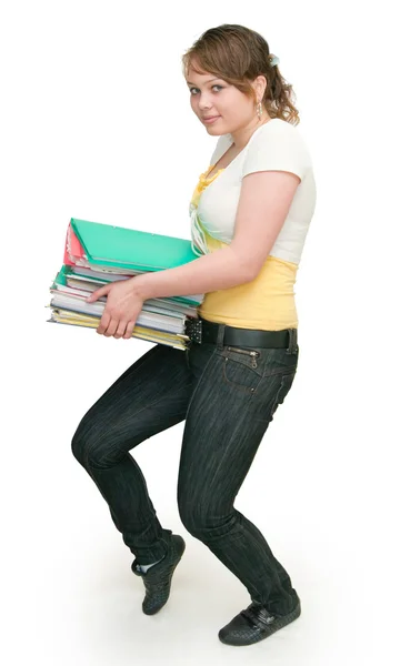 Image Young Woman Considerable Quantity Folders — Stock Photo, Image